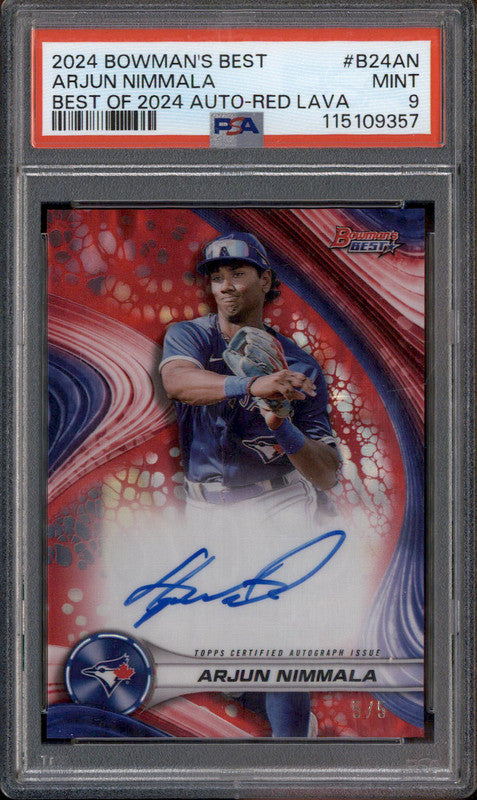 2024 Bowman's Best Best Of 2024 Auto Red Lava #B24AN Arjun Nimmala /5 PSA 9