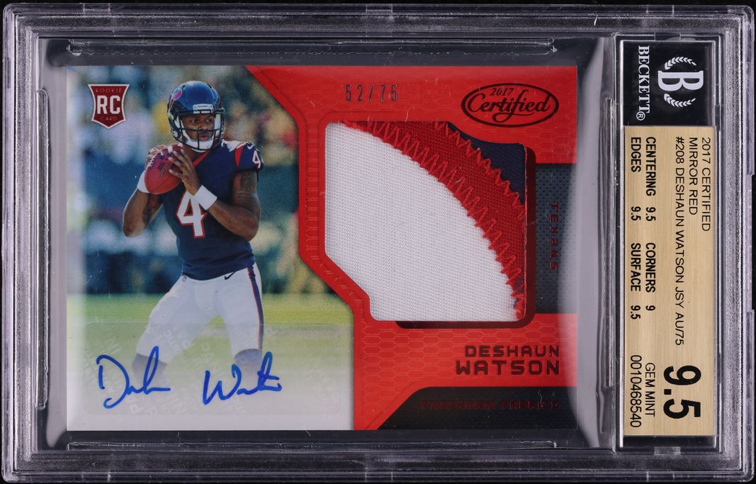2017 Certified Mirror Red Deshaun Watson ROOKIE PATCH AUTO /75 #208 BGS 9.5 GEM