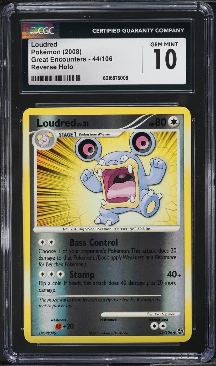 2008 Pokemon Diamond & Pearl Great Encounters Reverse Holo Loudred #44 CGC 10