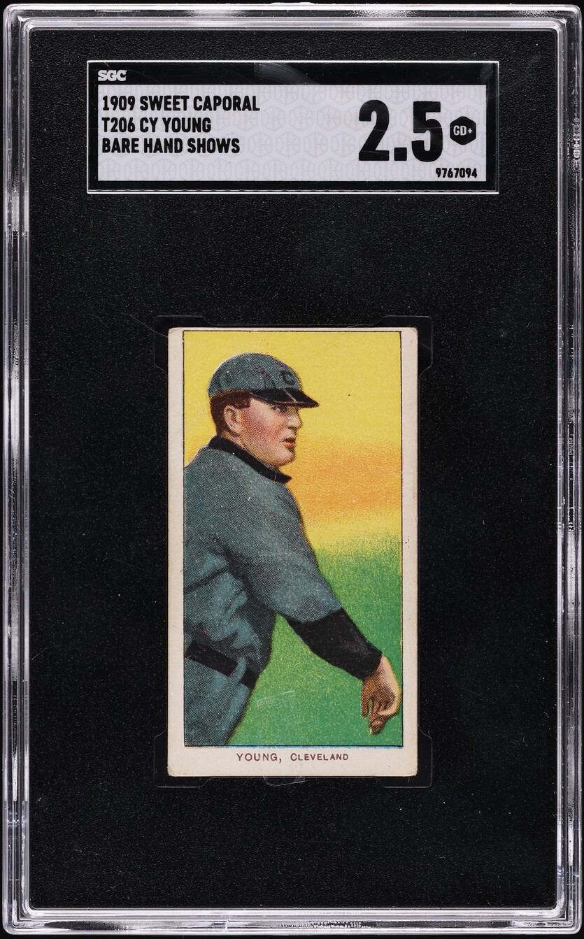 1909-11 T206 Cy Young BARE HAND SHOWS, SWEET CAPORAL SGC 2.5 GD+