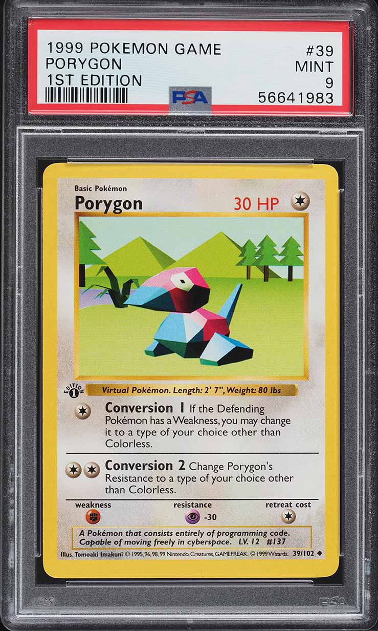 1999 Pokemon Base Set Shadowless 1st Edition Porygon #39 PSA 9 MINT