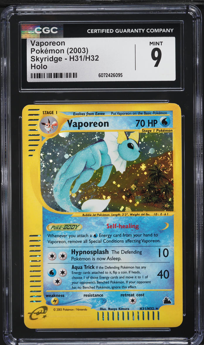 2003 Pokemon Skyridge Holo Vaporeon #H31 CGC 9 MINT