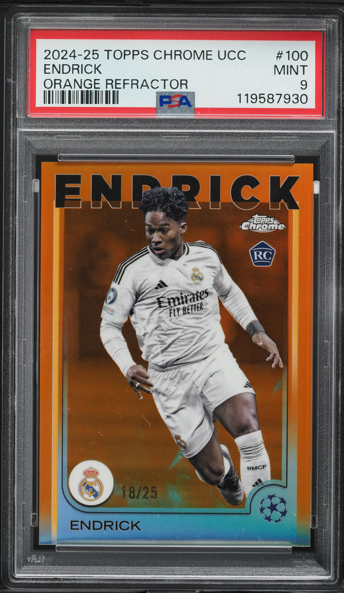 2024 Topps Chrome UEFA Orange Refractor Endrick ROOKIE /25 #100 PSA 9 MINT