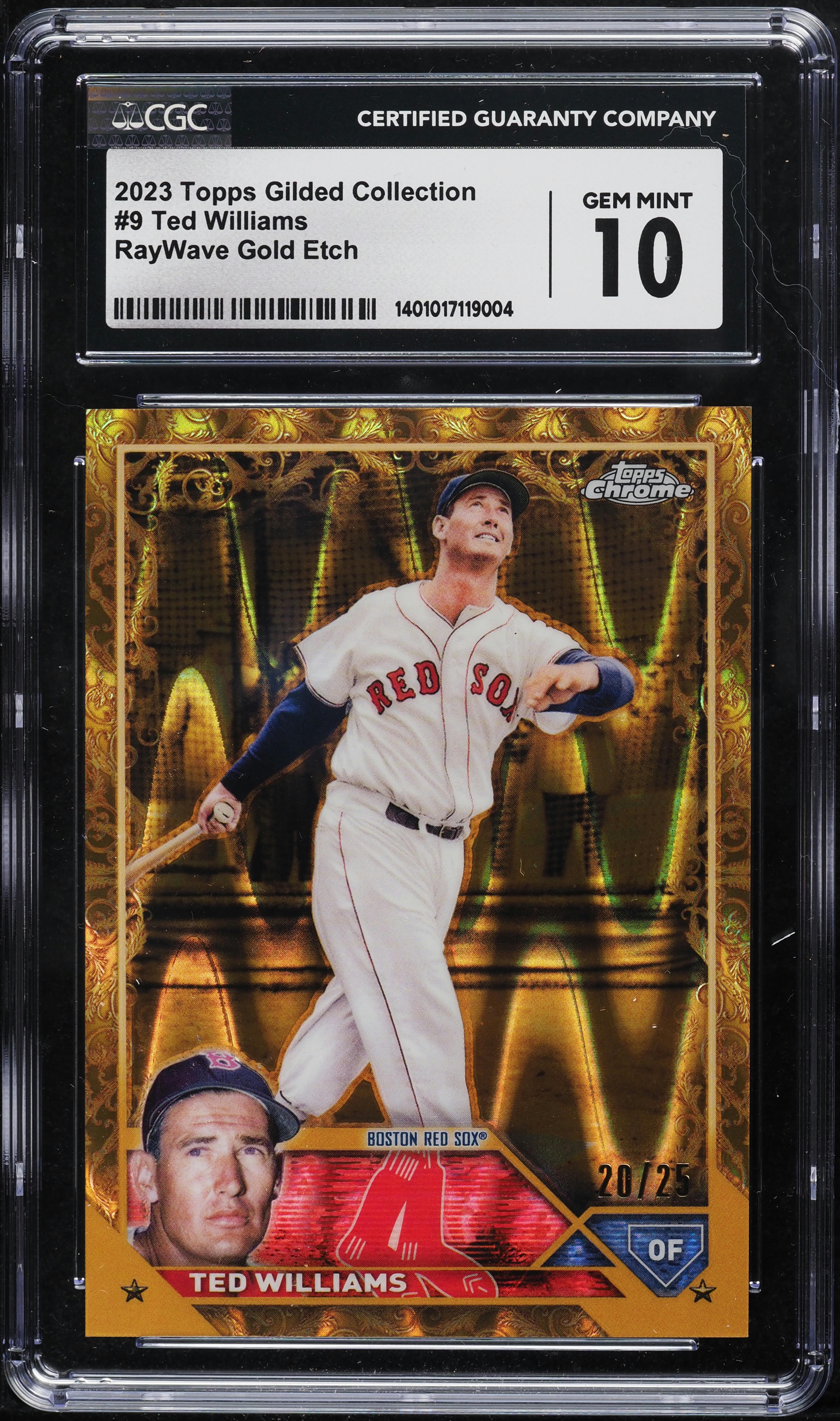 2023 Topps Gilded Collection RayWave Gold Etch Ted Williams /25 #9 CGC 10 GEM