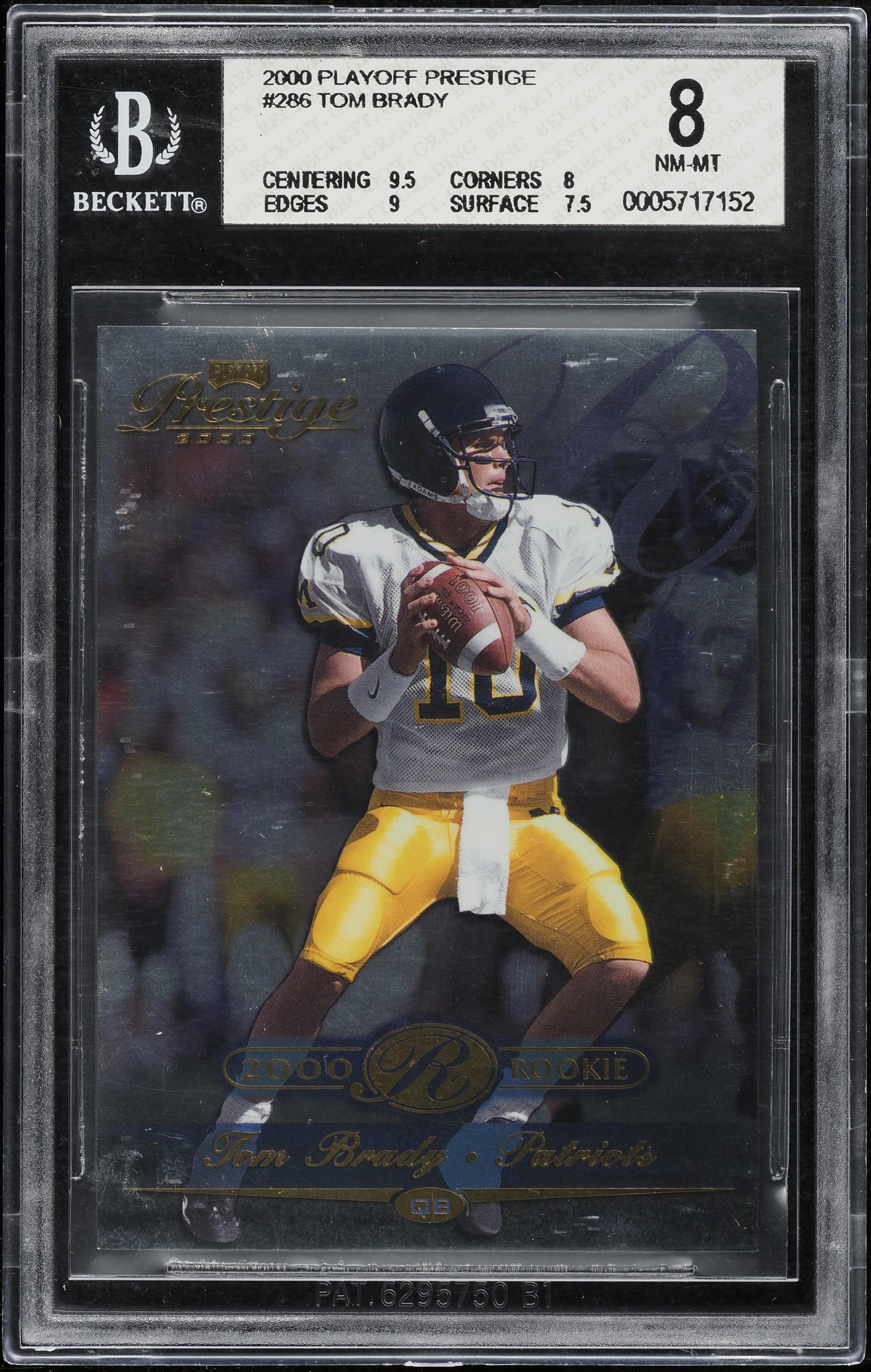 2000 Playoff Prestige Tom Brady ROOKIE /2500 #286 BGS 8 NM-MT