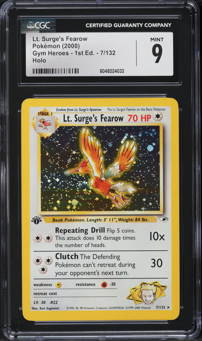 2000 Pokemon Gym Heroes 1st Edition Holo Lt. Surge's Fearow #7 CGC 9 MINT