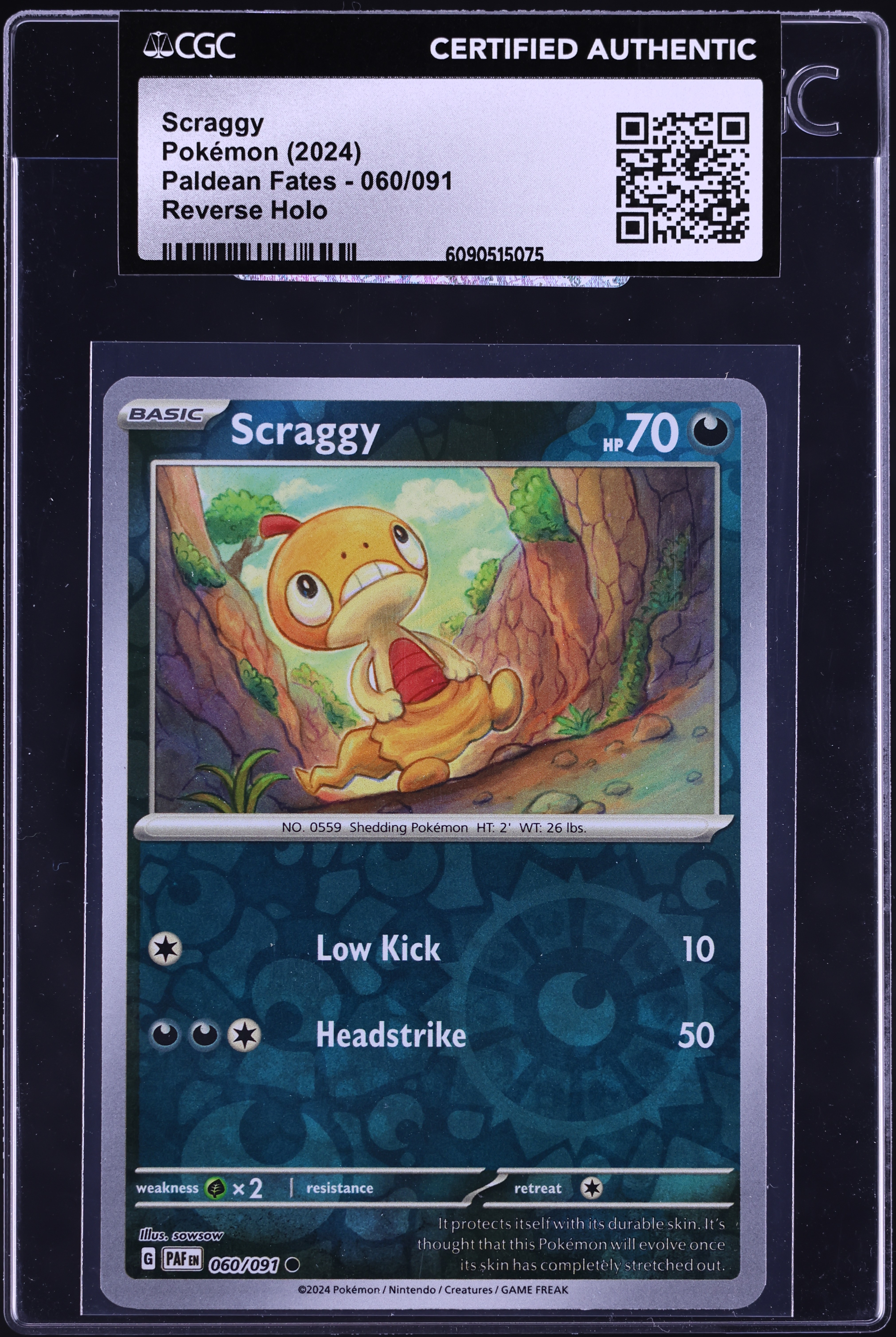 2024 Pokemon Scarlet & Violet Paldean Fates Reverse Holo Scraggy #60 CGC AUTH