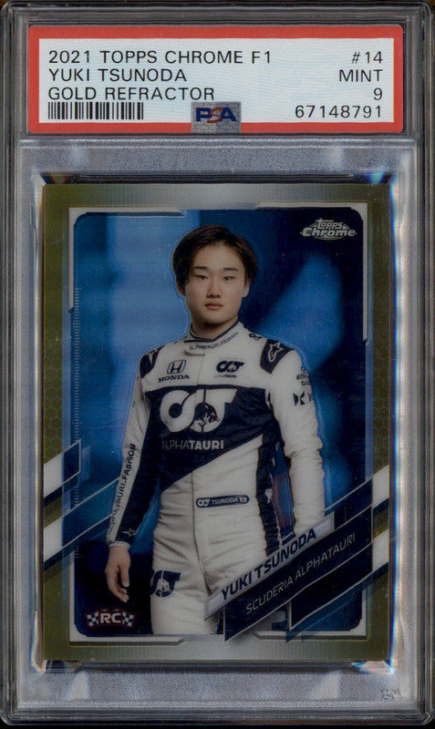 2021 Topps Chrome Formula 1 Gold Refractor #14 Yuki Tsunoda RC /50 PSA 9