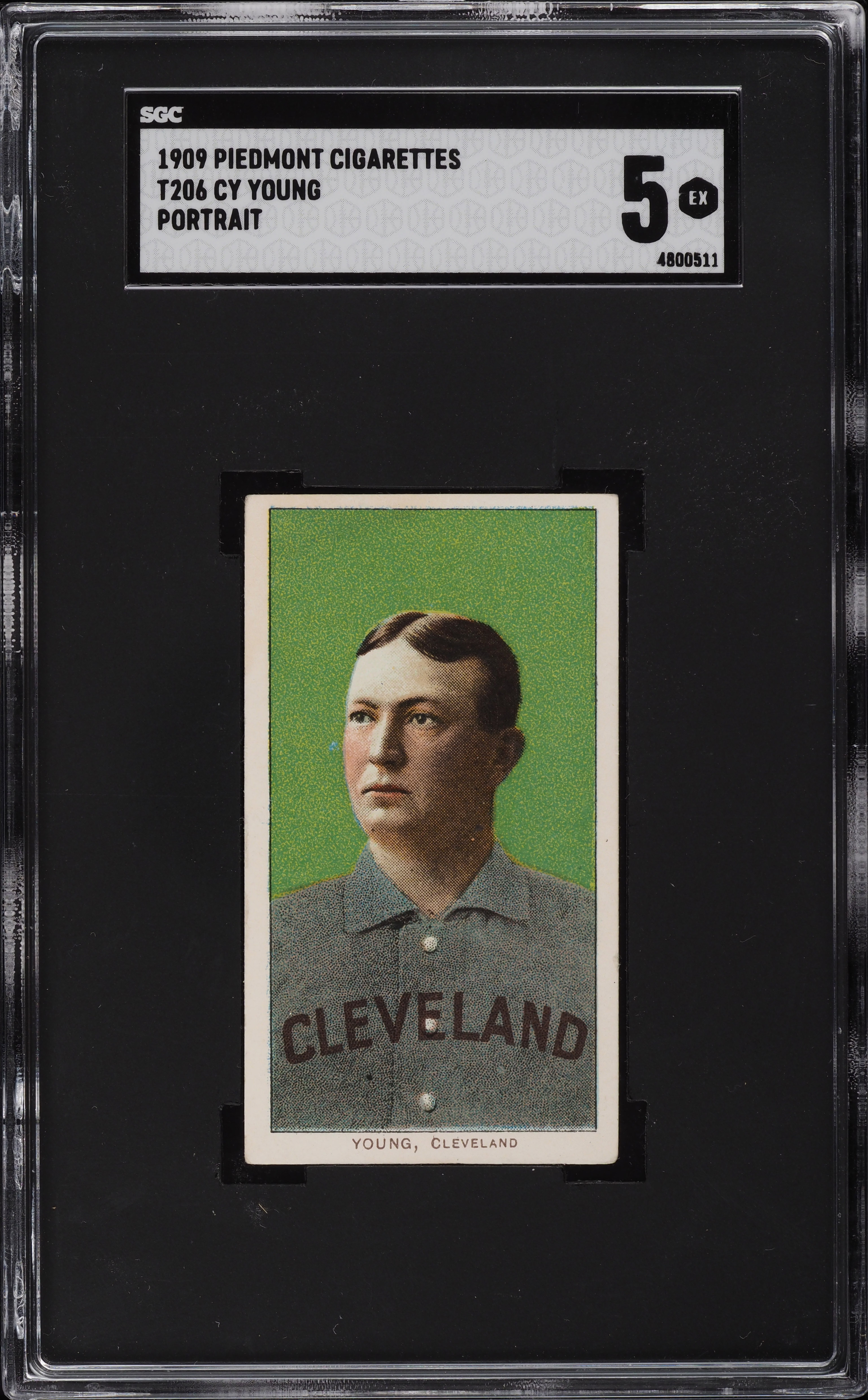 1909-11 T206 Cy Young GREEN PORTRAIT, PIEDMONT 150 SGC 5 EX