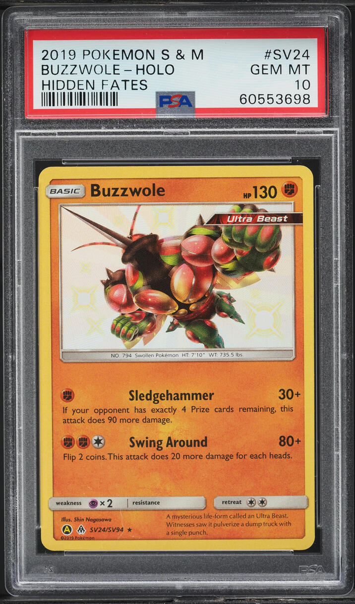 2019 Pokemon Sun & Moon Hidden Fates Shiny Buzzwole #SV24 PSA 10 GEM MINT