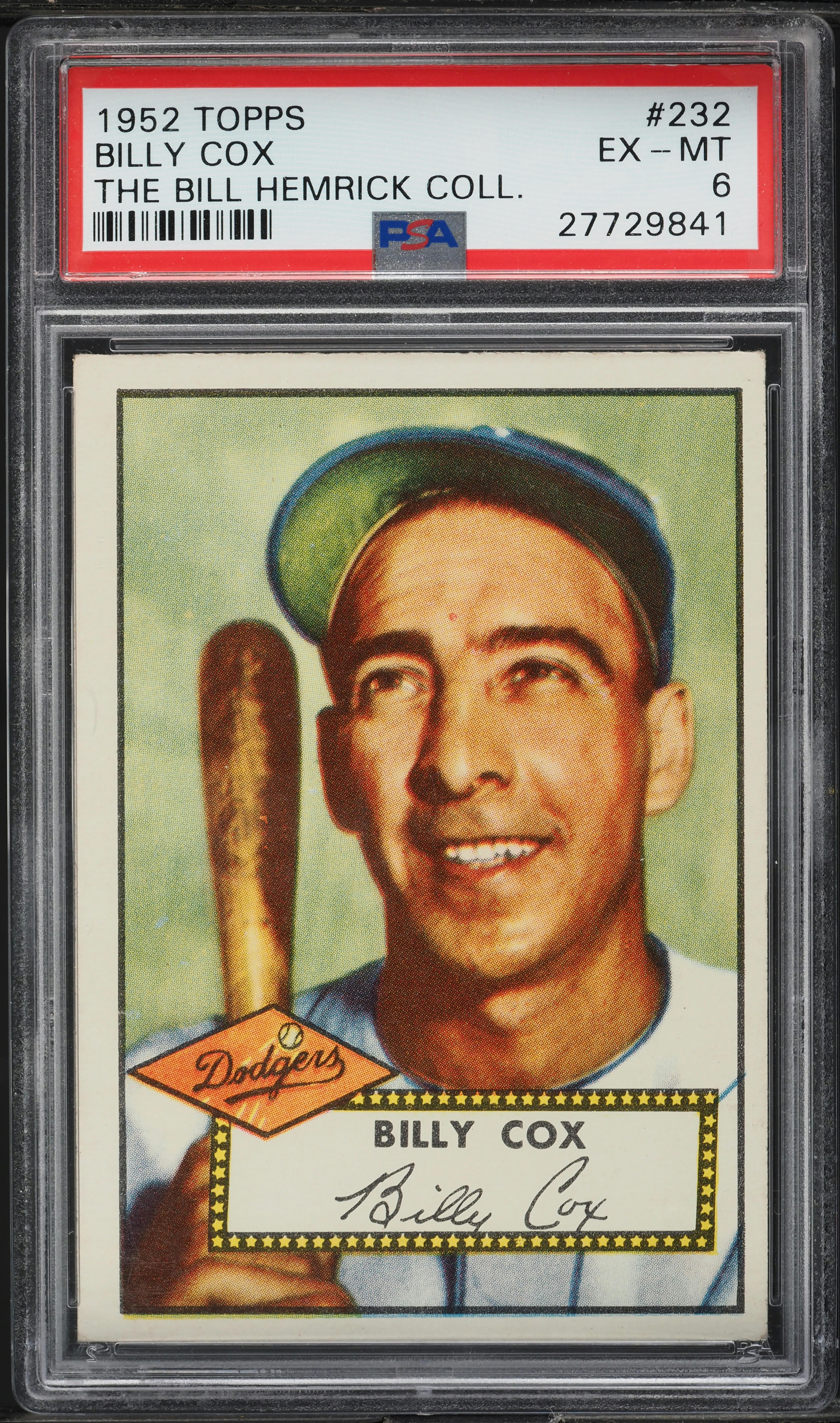 1952 Topps Billy Cox #232 PSA 6 EXMT