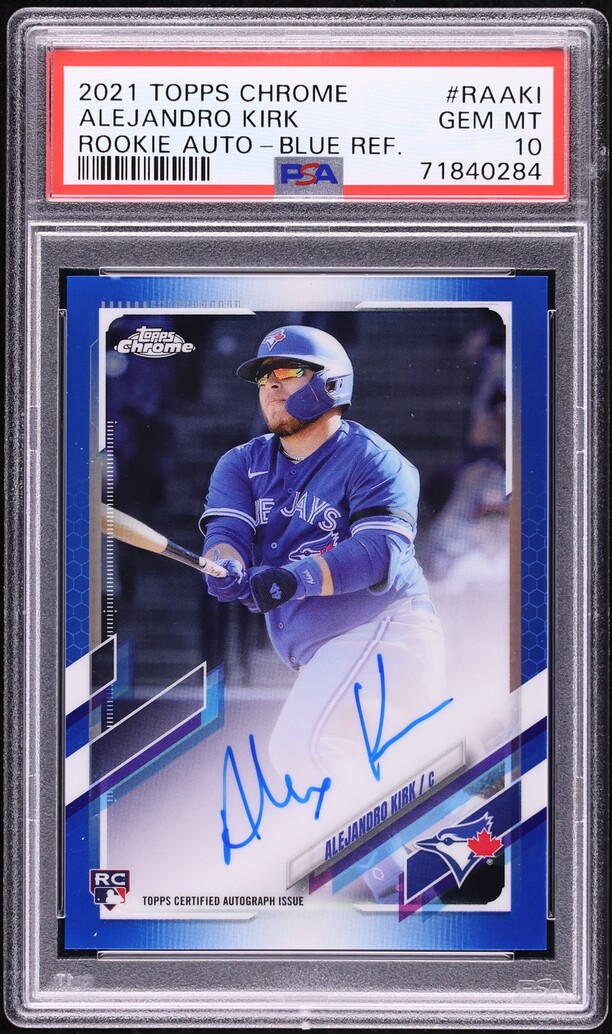 2021 Topps Chrome Blue Refractor Alejandro Kirk ROOKIE AUTO /150 #RAAKI PSA 10 GEM MINT