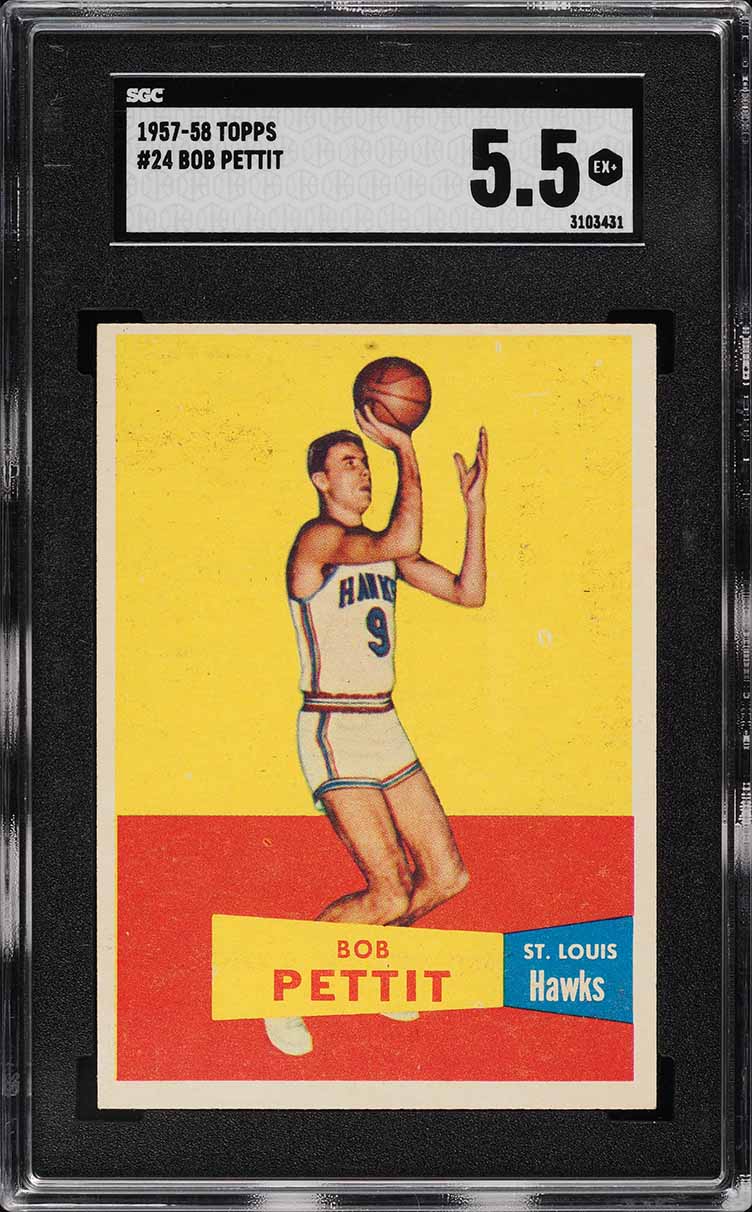 1957 Topps Basketball Bob Pettit ROOKIE #24 SGC 5.5 EX+