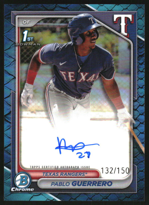 2024 Bowman Chrome Autographs Reptilian Blue #CPA-PG Pablo Guerrero RC Auto /150