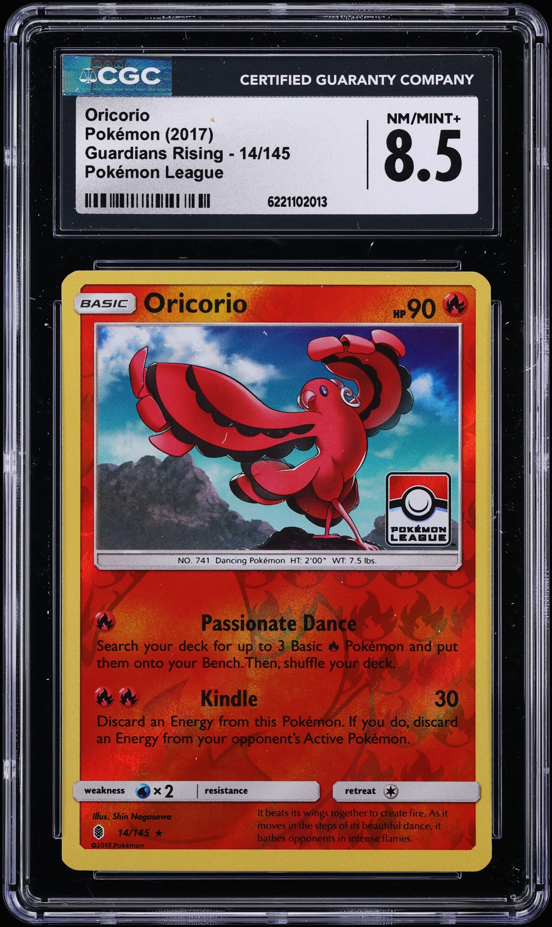 2017 Pokemon Sun & Moon Guardians Rising Pokemon League Oricorio #14 CGC 8.5 NM-MT+