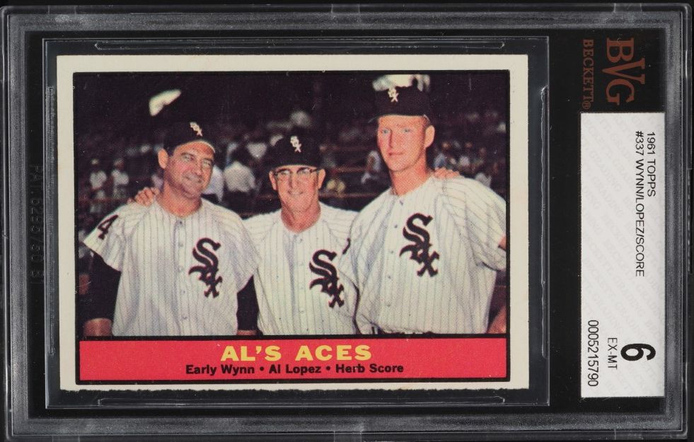 1961 Topps Early Wynn Al Lopez Herb Score AL'S ACES #337 BVG 6 EXMT