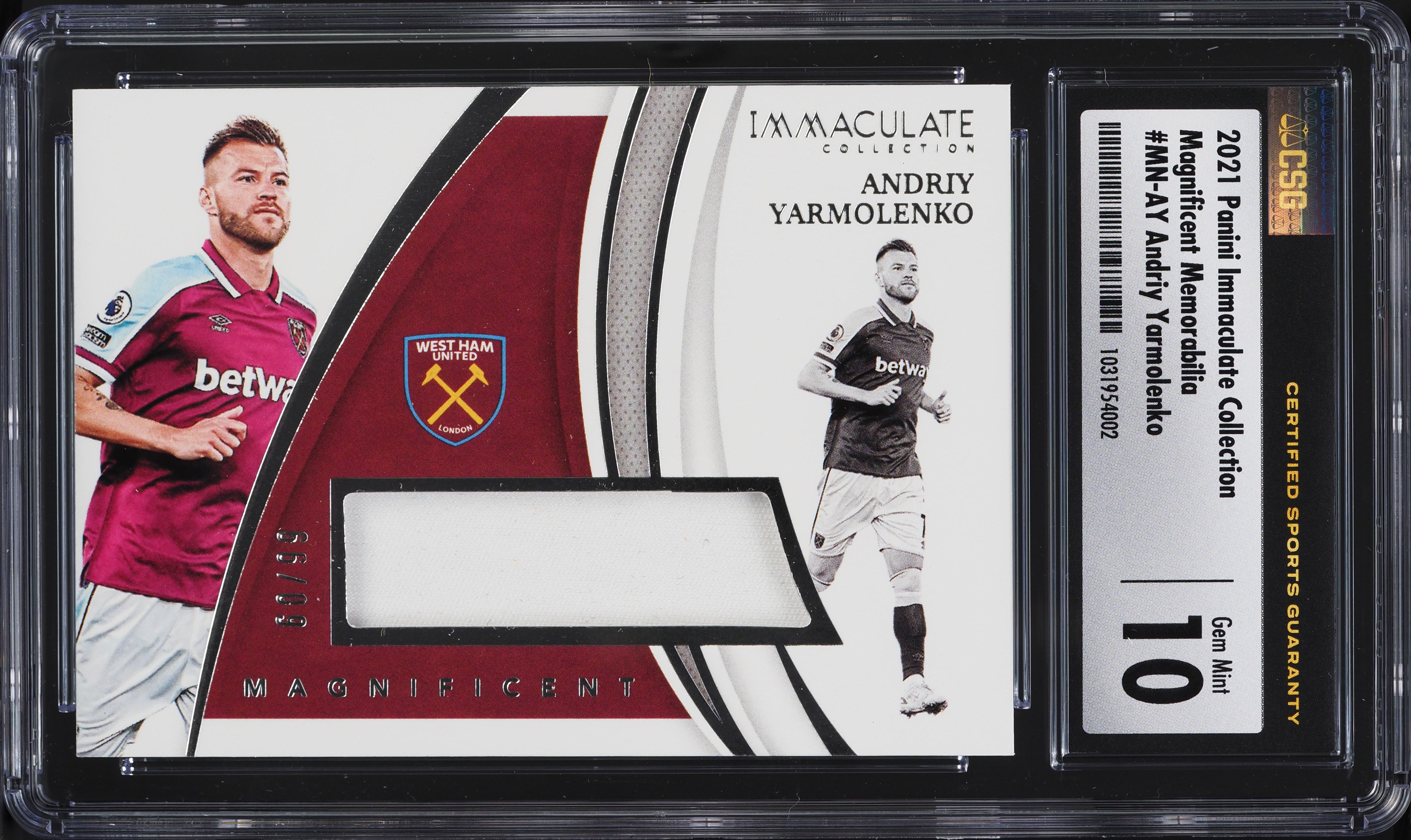 2021 Immaculate Collection Magnificent Andriy Yarmolenko PATCH /99 CSG 10 GEM