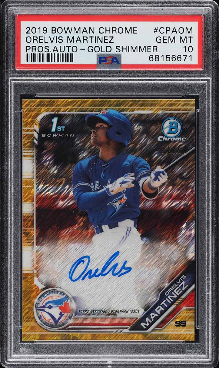 2019 Bowman Chrome Gold Shimmer Refractor Orelvis Martinez RC AUTO /50 PSA 10