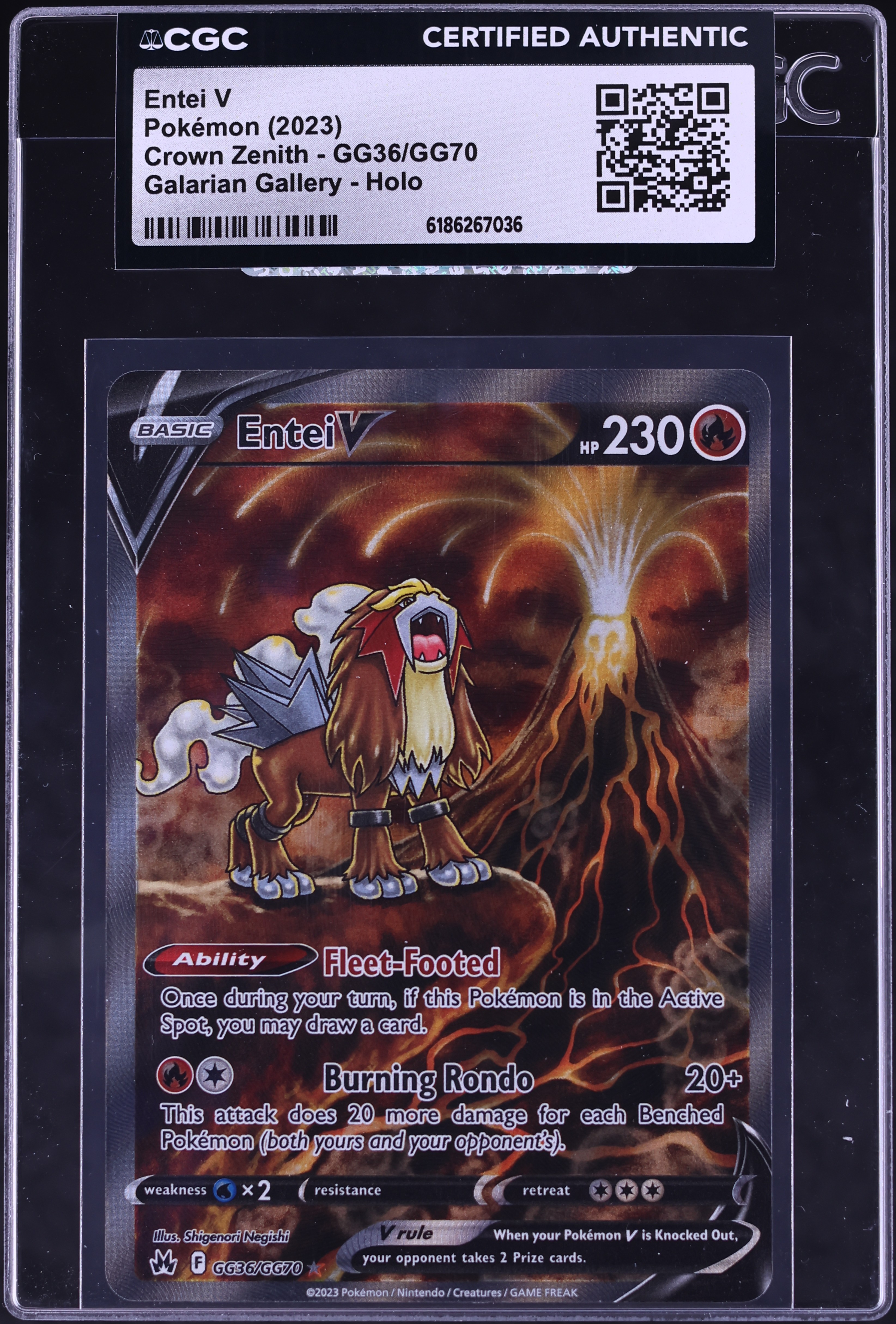 2023 Pokemon Sword & Shield Crown Zenith Full Art Entei V #GG36 CGC AUTH