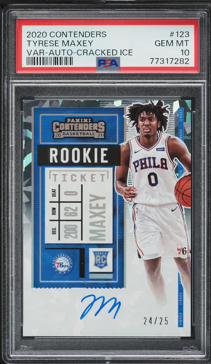 2020 Panini Contenders Cracked Ice Tyrese Maxey ROOKIE AUTO /25 #123 PSA 10 GEM