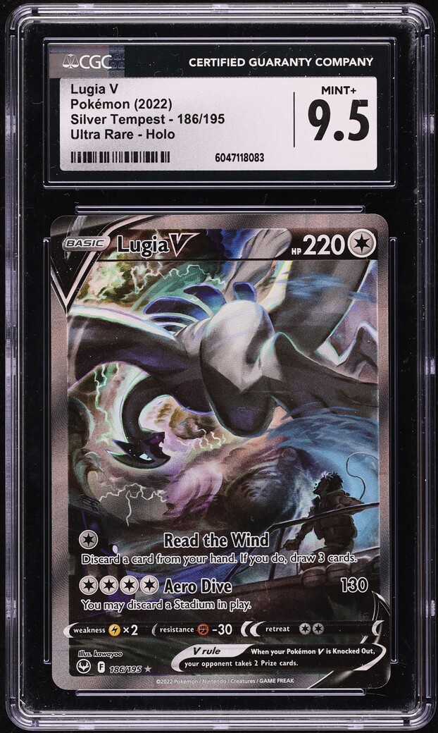 2022 Pokemon Sword & Shield Silver Tempest Full Art Lugia V #186 CGC 9.5 MINT+