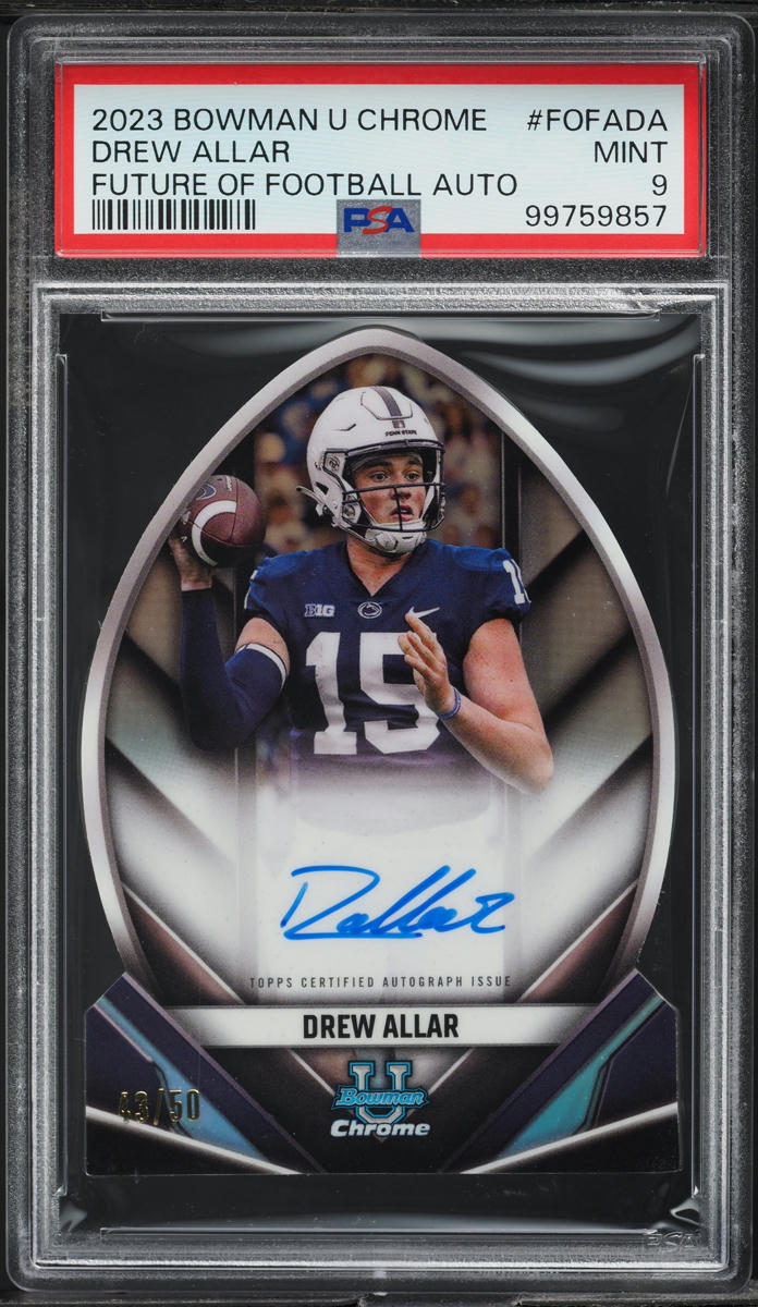 2023 Bowman Chrome University Future Of Football Drew Allar RC AUTO /50 PSA 9
