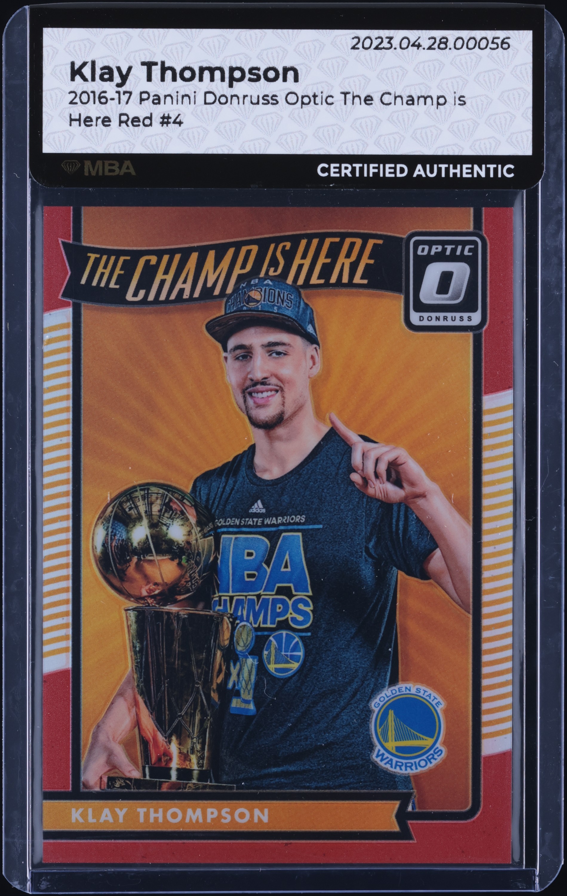 2016 Donruss Optic The Champ Is Here Red Klay Thompson /99 #4 MBA AUTH
