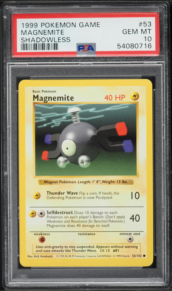 1999 Pokemon Base Set Shadowless Magnemite #53 PSA 10 GEM MINT