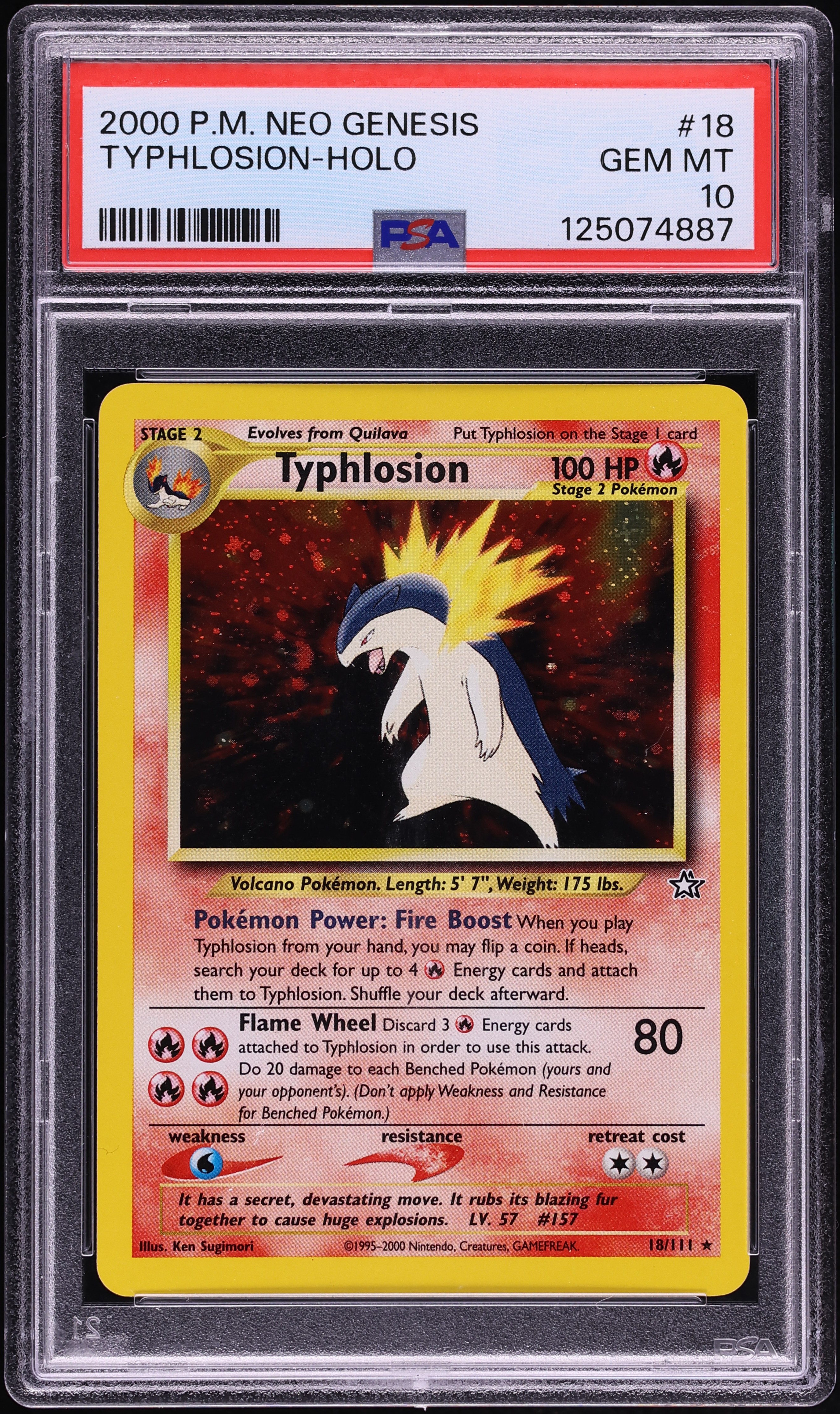 2000 Pokemon Neo Genesis Holo Typhlosion #18 PSA 10 GEM MINT