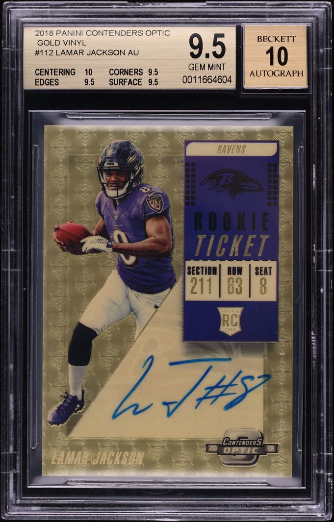 2018 Panini Contenders Optic Gold Vinyl Lamar Jackson  ROOKIE AUTO 1/1 BGS 9.5