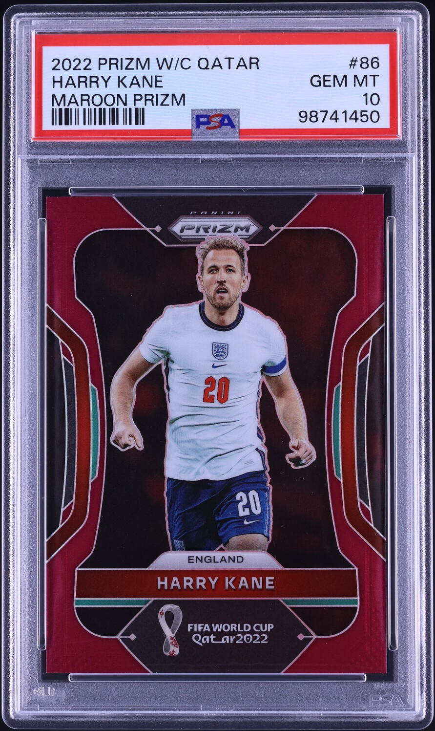 2022 Panini Prizm World Cup Qatar Maroon Prizm Harry Kane /22 #86 PSA 10 GEM