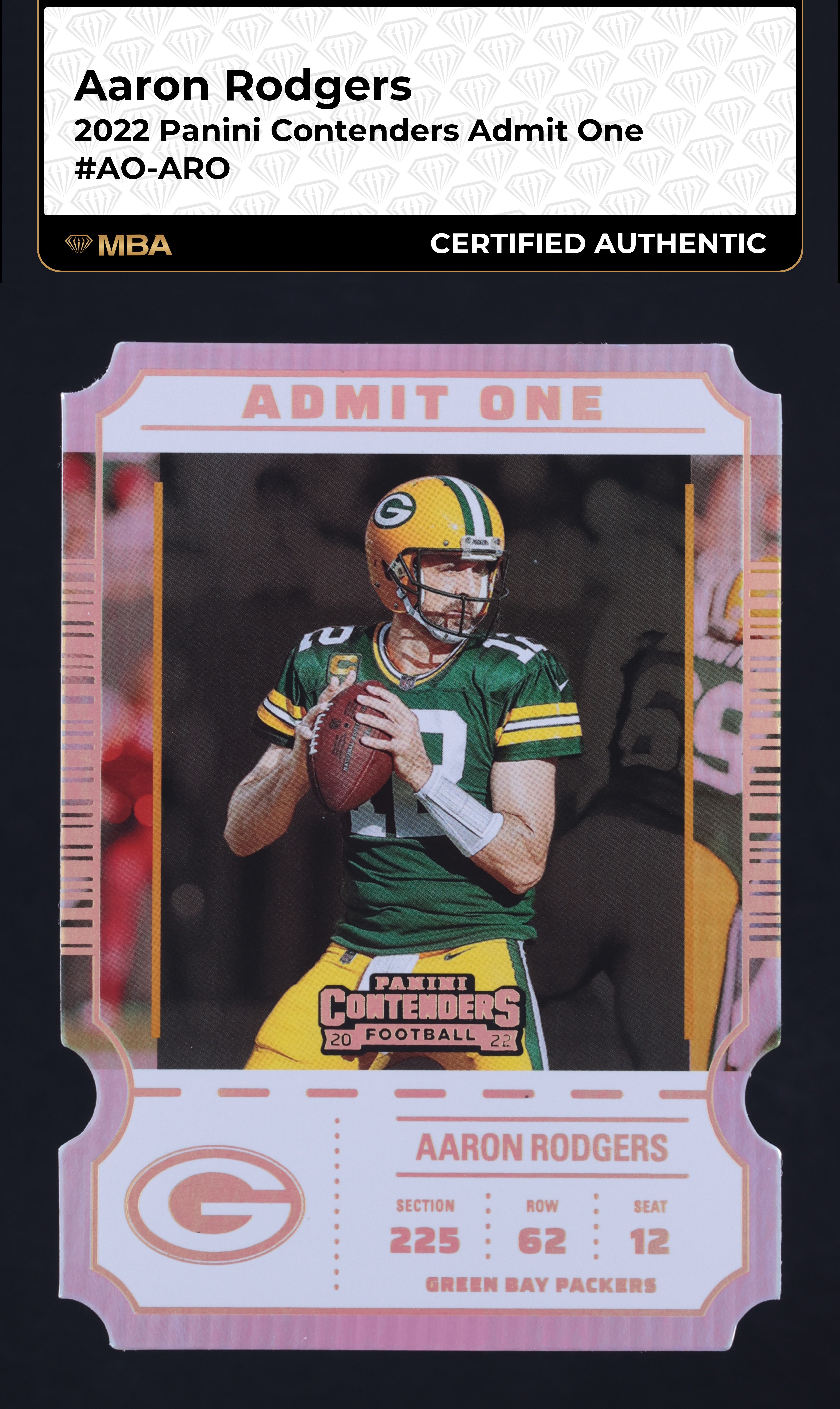 2022 Panini Contenders Admit One Aaron Rodgers #AO-ARO MBA AUTH