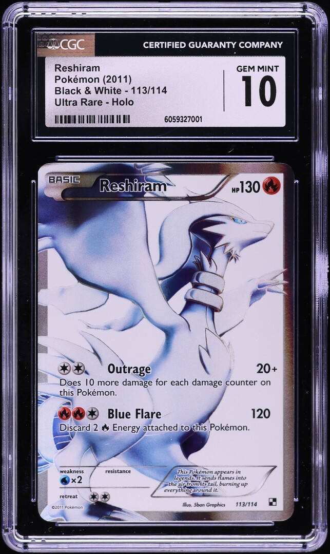 2011 Pokemon Black & White Full Art Reshiram #113 CGC 10 GEM MINT