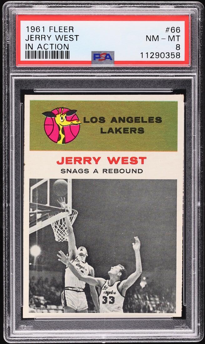 1961 Fleer Basketball Jerry West ROOKIE, IN ACTION #66 PSA 8 NM-MT