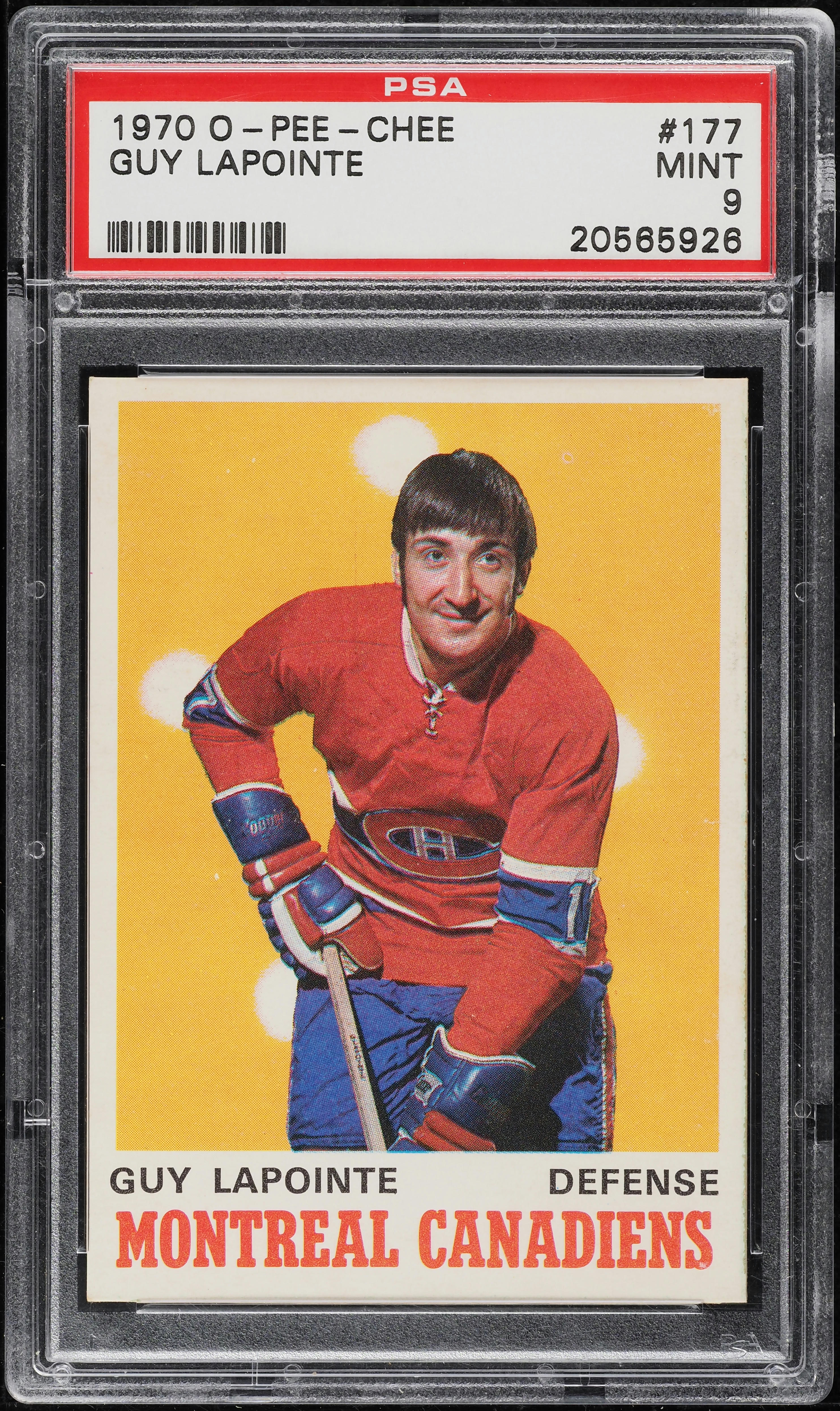 1970 O-Pee-Chee Hockey Guy LaPointe ROOKIE #177 PSA 9 MINT