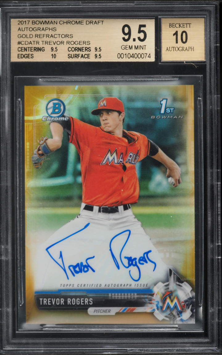 2017 Bowman Chrome Draft Gold Refractors Trevor Rogers ROOKIE AUTO /50 #CDA-TR BGS 9.5 GEM MINT