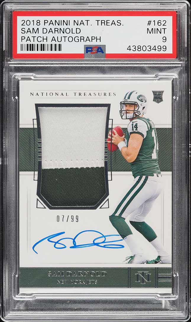 2018 National Treasures Sam Darnold ROOKIE RC PATCH AUTO /99 #162 PSA 9 MINT