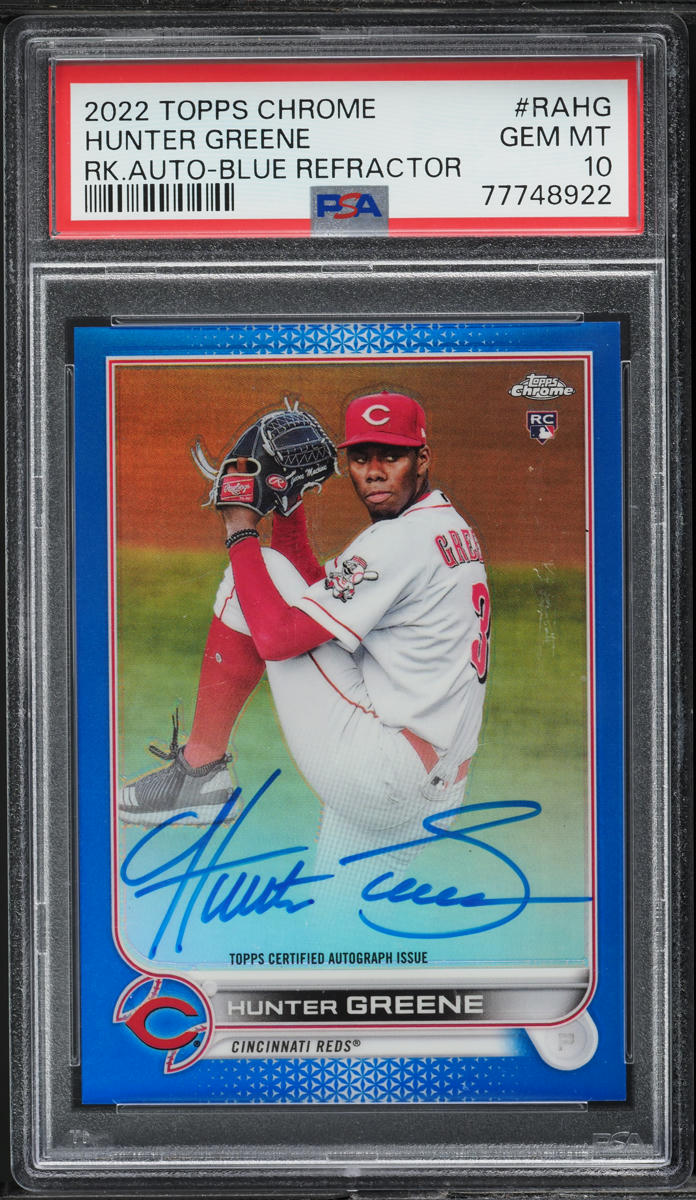 2022 Topps Chrome Blue Refractor Hunter Greene ROOKIE AUTO /150 #RA-HG PSA 10