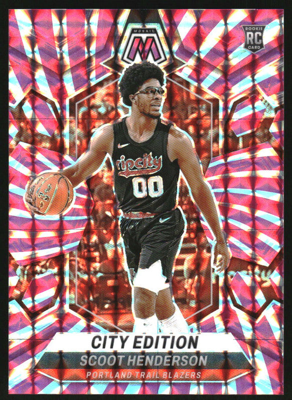 2023-24 Panini Mosaic Pink Swirl FOTL #275 Scoot Henderson RC City Edition /18