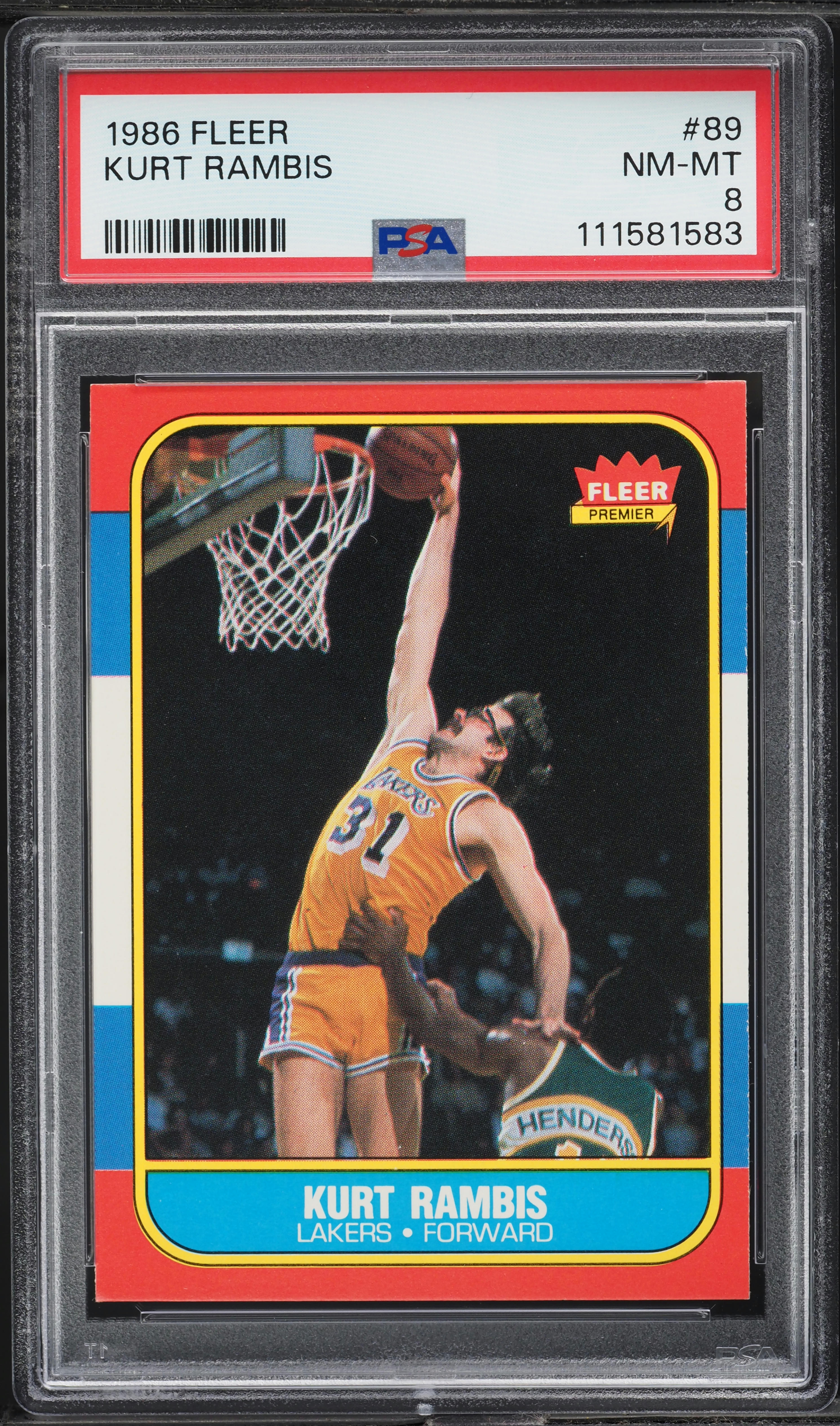1986 Fleer Basketball Kurt Rambis ROOKIE #89 PSA 8 NM-MT