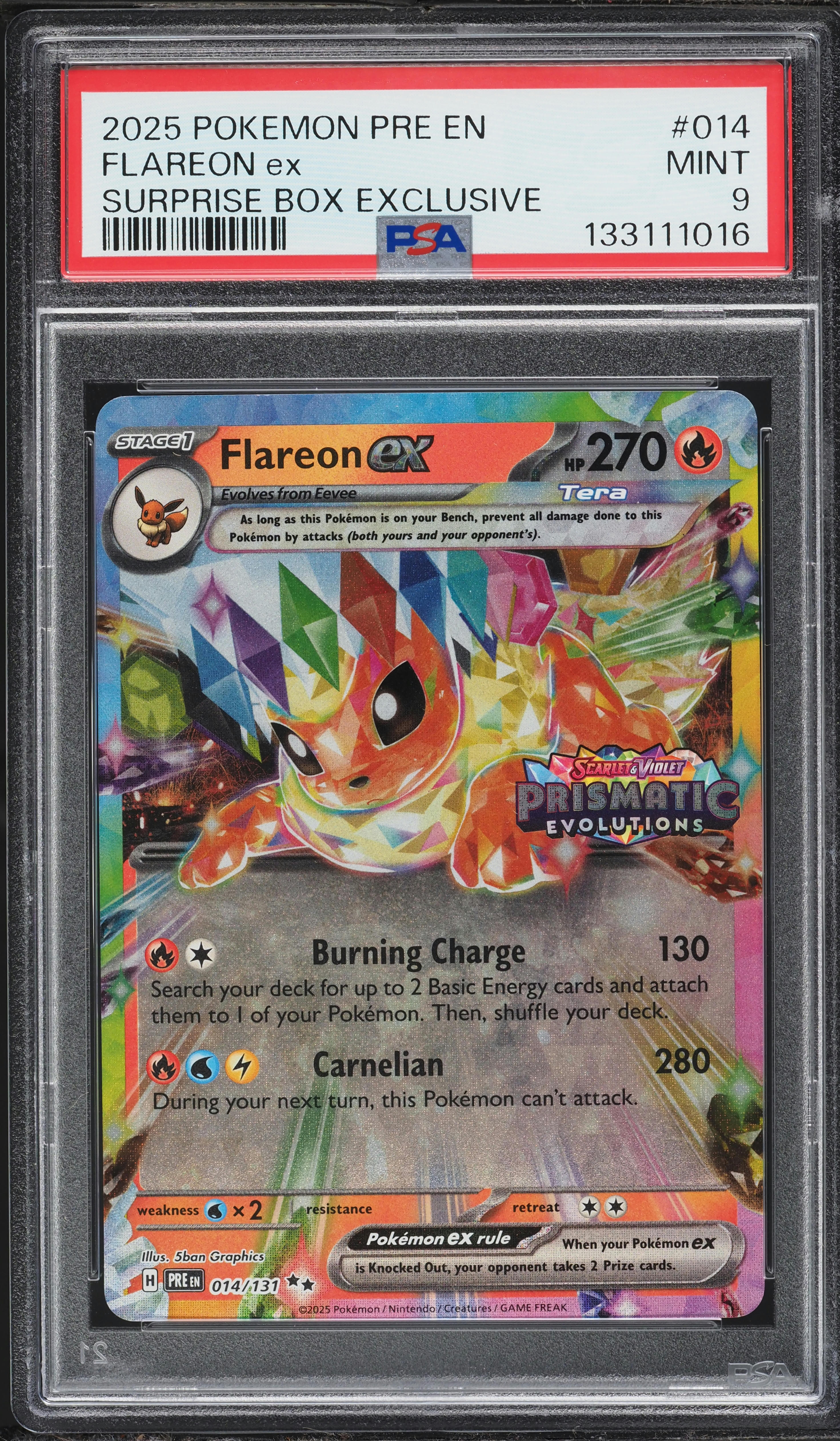2025 Pokemon SV Prismatic Evolutions Surprise Box Holo Flareon EX #14 PSA 9 MINT