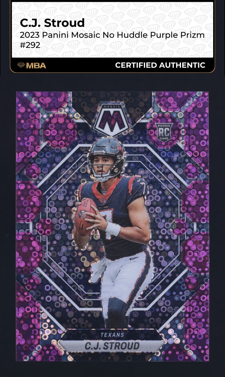 2023 Panini Mosaic No Huddle Purple Prizm C.J. Stroud ROOKIE 50/50 #292 MBA AUTH