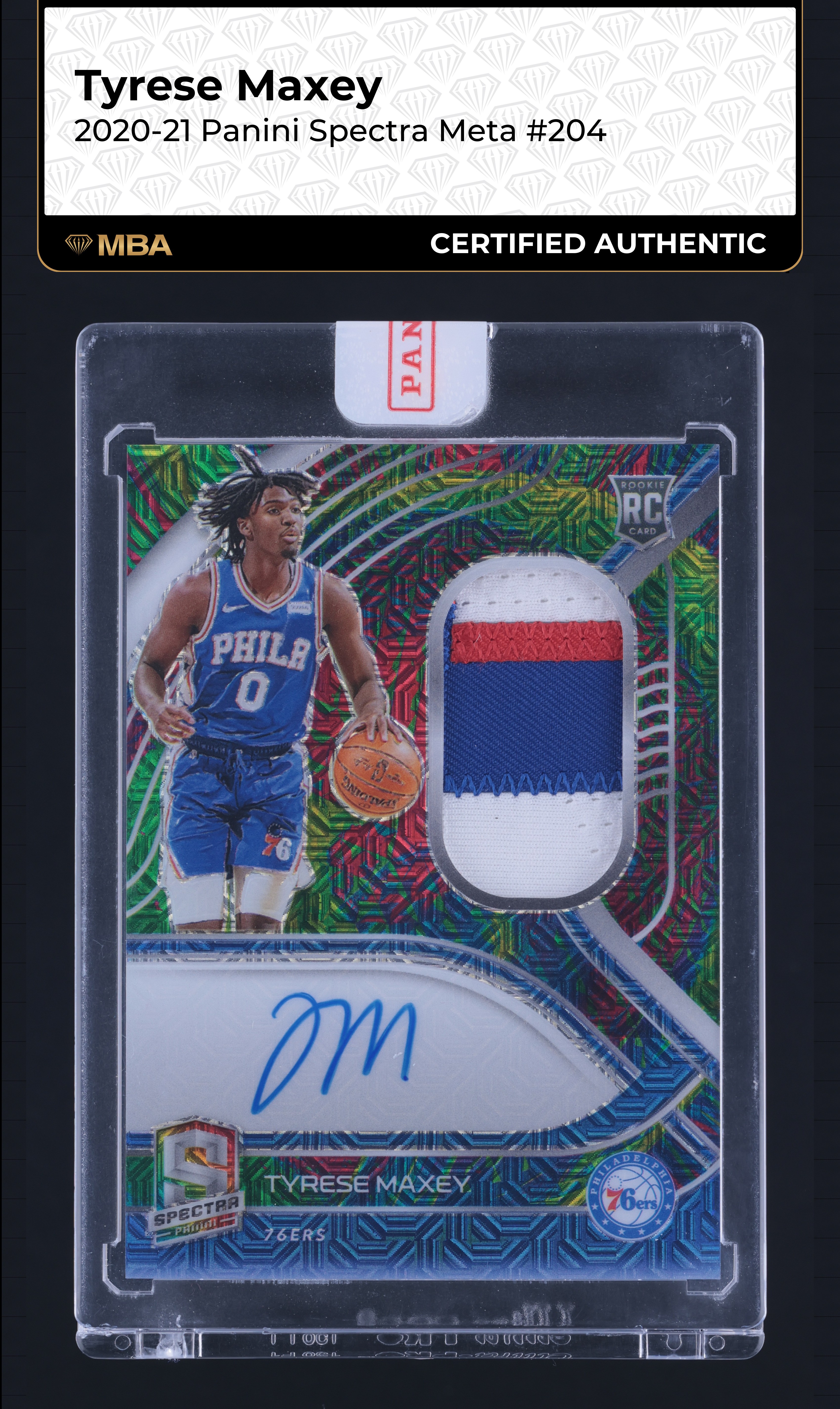 2020 Panini Spectra Meta Tyrese Maxey ROOKIE PATCH AUTO /25 #204 MBA AUTH