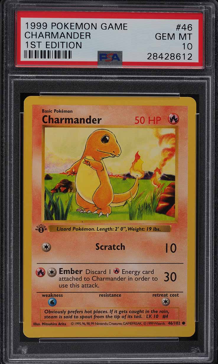 1999 Pokemon Base Set Shadowless 1st Edition Charmander #46 PSA 10 GEM MINT
