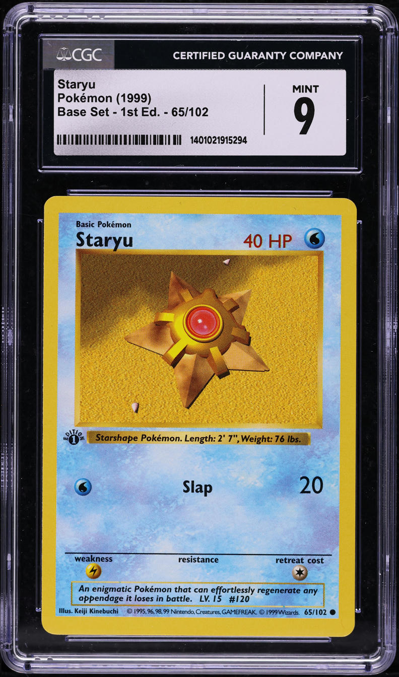 1999 Pokemon Base Set Shadowless 1st Edition Staryu #65 CGC 9 MINT