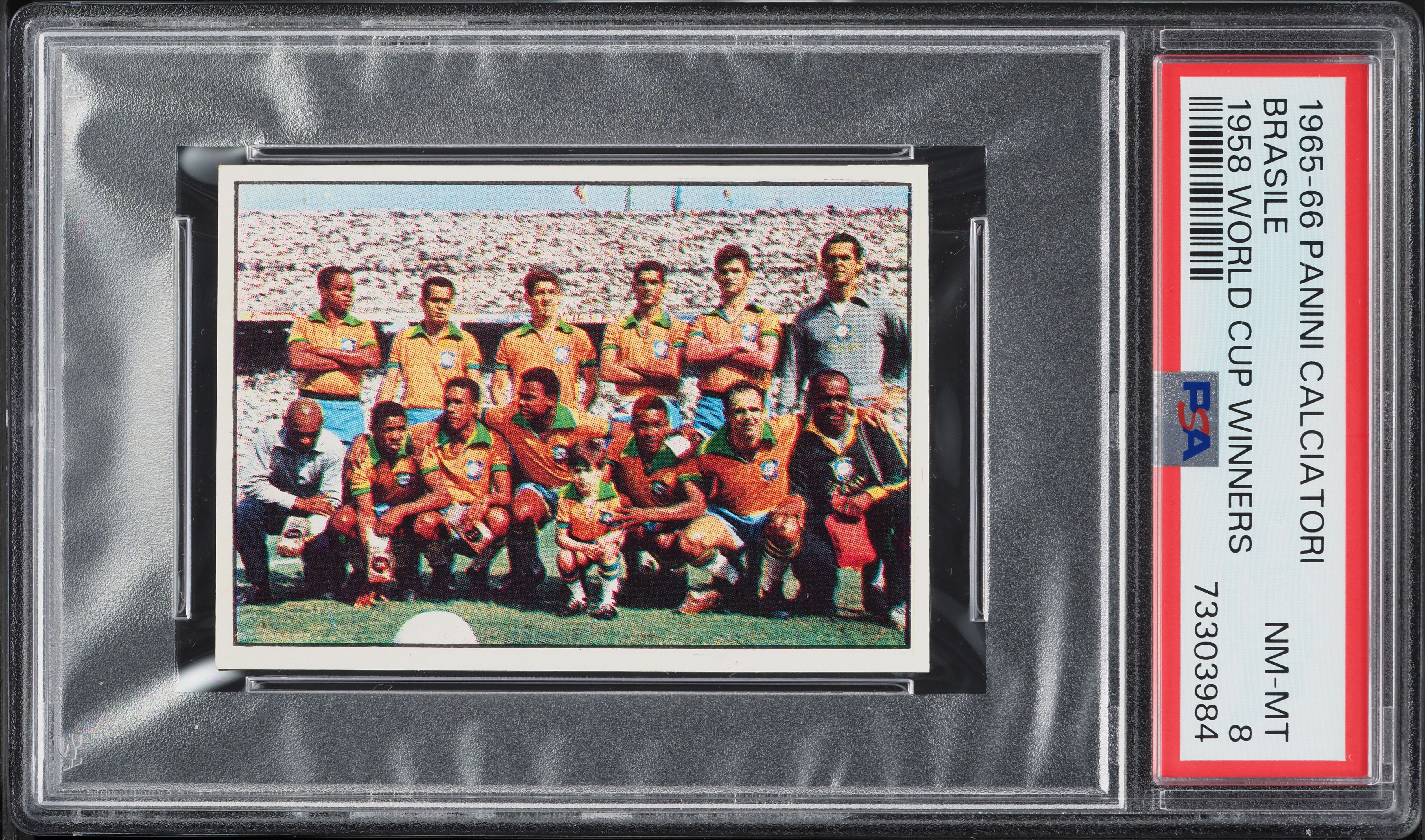 1965 Panini Calciatori Brasile Soccer Santos w/ Pele PSA 8 NM-MT