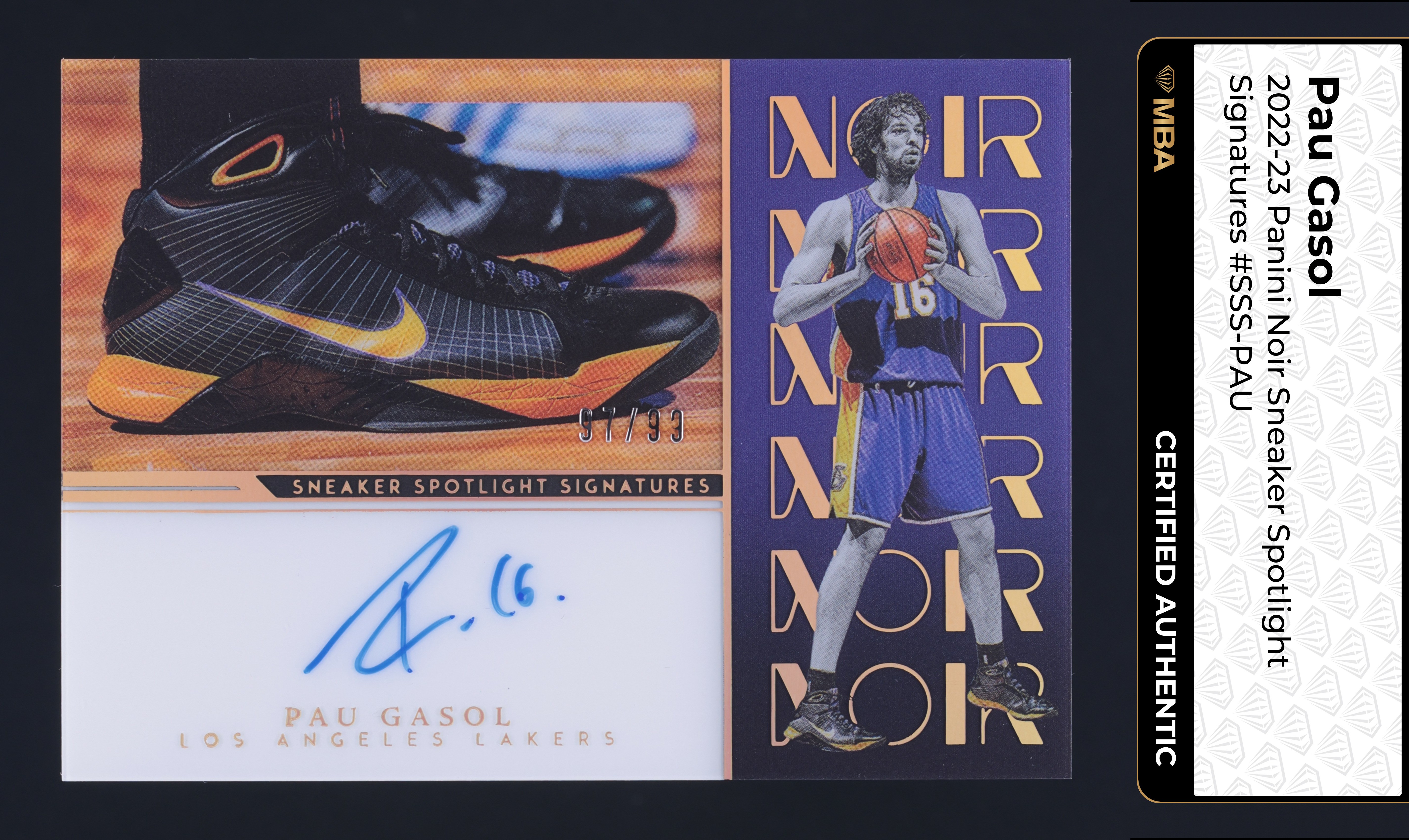 2022 Panini Noir Sneaker Spotlight Pau Gasol AUTO /99 #SSS-PAU MBA AUTH