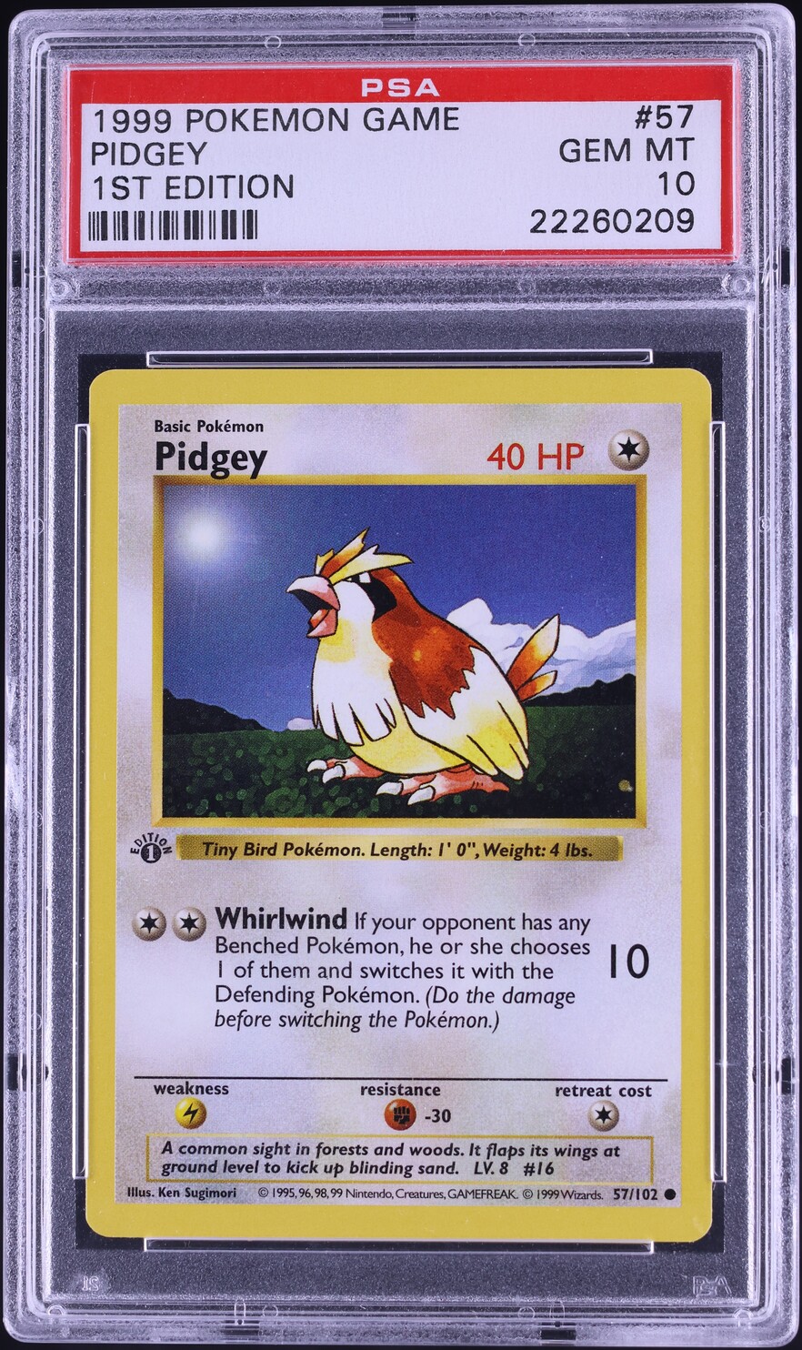 1999 Pokemon Base Set Shadowless 1st Edition Pidgey #57 PSA 10 GEM MINT