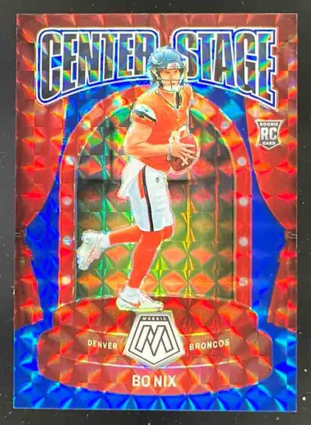 2024 Panini Mosaic Center Stage Blue #12 Bo Nix RC /99