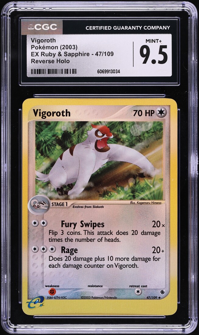 2003 Pokemon EX Ruby & Sapphire Reverse Holo Vigoroth #47 CGC 9.5 MINT+
